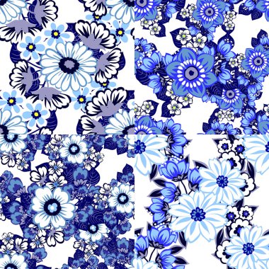 Sorunsuz vintage tarzı çiçek desenleri kümesi. Renkli çiçek öğeleri