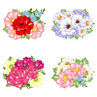 Vintage tarzı çiçek kümesi. Renkli çiçek öğeleri