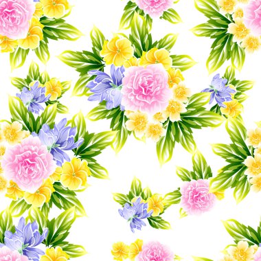 Sorunsuz vintage tarzı çiçek deseni. Renkli çiçek öğeleri