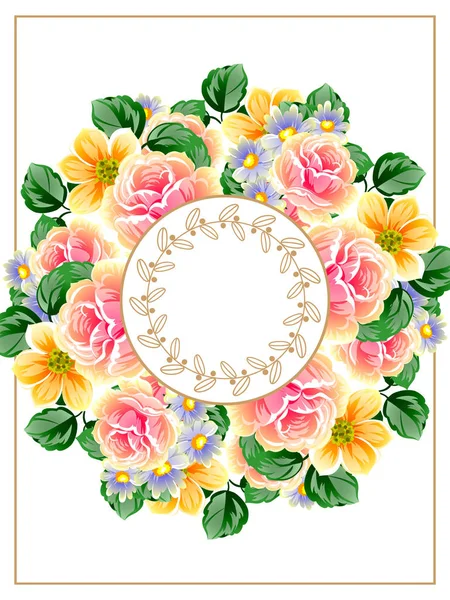 Tarjeta Flores Ornamentada Estilo Vintage Elementos Florales Color — Archivo Imágenes Vectoriales