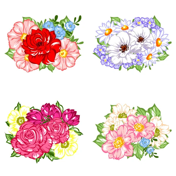 Set Vintage Style Flowers Floral Elements Color — Stock Vector