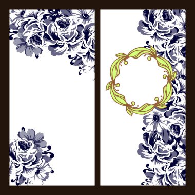 Klasik çiçek düğün kartları seti. Çiçek elementleri ve çerçeveleri.