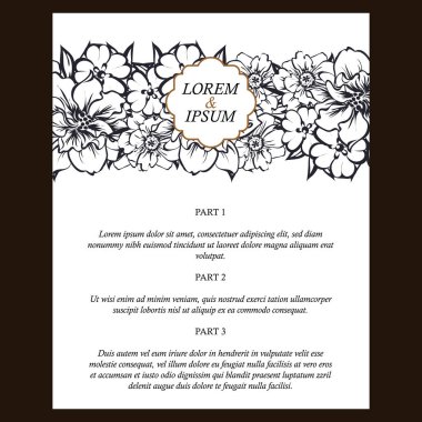 Vintage tarzı süslü çiçek düğün kartı. Kontur çiçek öğeleri