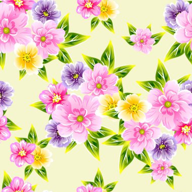 Sorunsuz vintage tarzı çiçek deseni. Renkli çiçek öğeleri