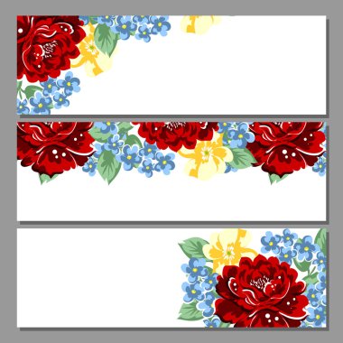 Klasik çiçek düğün kartları seti. Çiçek renginde elementler