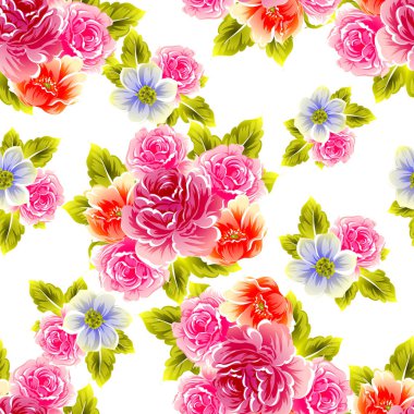 Sorunsuz vintage tarzı çiçek deseni. Renkli çiçek öğeleri