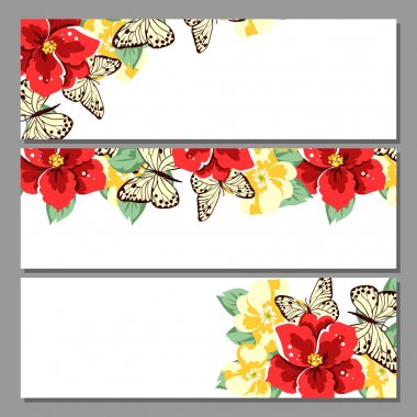 Klasik çiçek düğün kartları seti. Çiçek renginde elementler