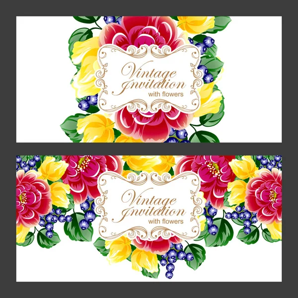 Винтажный Стиль Цветочные Свадебные Открытки Набор Цветочные Элементы Рамки — стоковый вектор