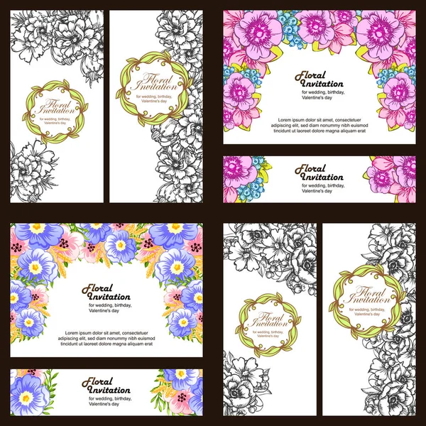 Style Vintage Cartes Mariage Fleurs Ensemble Eléments Floraux Cadres — Image vectorielle