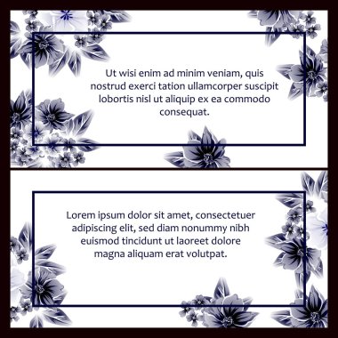 Klasik çiçek düğün kartları seti. Çiçek elementleri ve çerçeveleri.