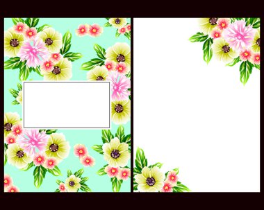 Klasik çiçek düğün kartları seti. Çiçek elementleri ve çerçeveleri