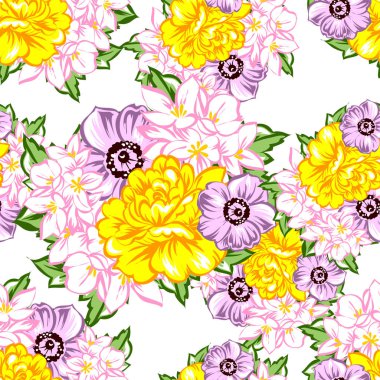 Sorunsuz vintage tarzı çiçek deseni. Renkli çiçek öğeleri