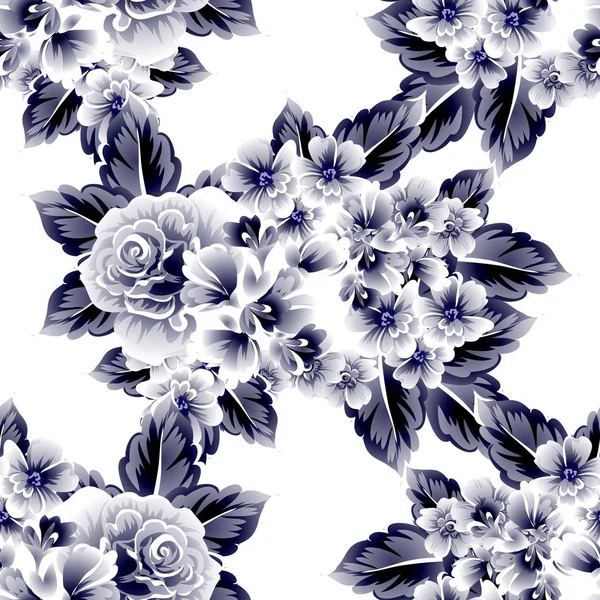 美丽花朵的无缝复古风格图案 — 图库矢量图片