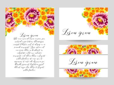 Klasik çiçek düğün kartları seti. Çiçek renginde elementler