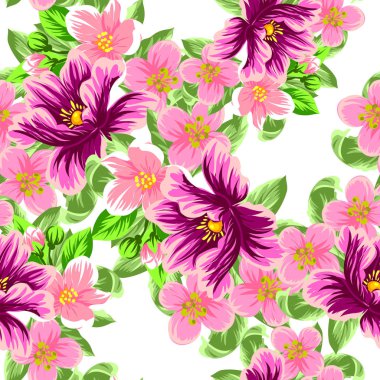 Sorunsuz vintage tarzı çiçek deseni. Renkli çiçek öğeleri