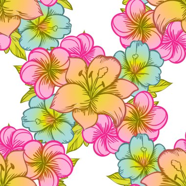 Sorunsuz vintage tarzı çiçek deseni. Renkli çiçek öğeleri