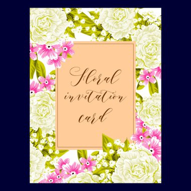 Vintage tarzı süslü çiçek kartı. Renkli çiçek öğeleri