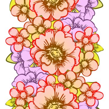 Sorunsuz vintage tarzı çiçek deseni. Renkli çiçek öğeleri