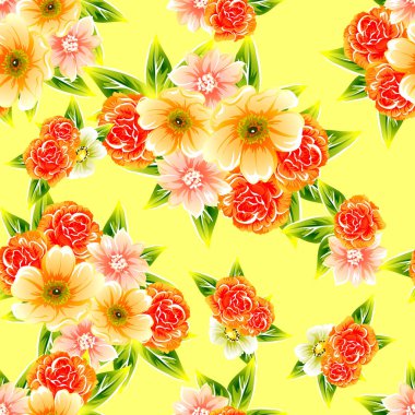 Sorunsuz vintage tarzı çiçek deseni. Renkli çiçek öğeleri