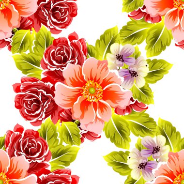 Sorunsuz vintage tarzı çiçek deseni. Renkli çiçek öğeleri