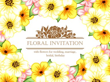 Vintage tarzı süslü çiçek kartı. Renkli çiçek öğeleri