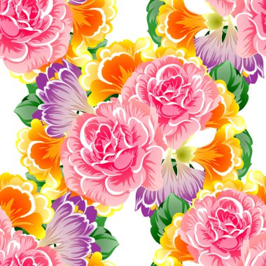 Sorunsuz vintage tarzı çiçek deseni. Renkli çiçek öğeleri