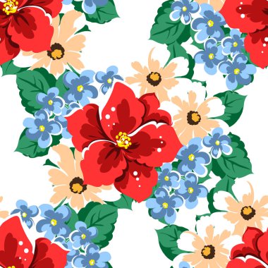Sorunsuz vintage tarzı çiçek deseni. Renkli çiçek öğeleri