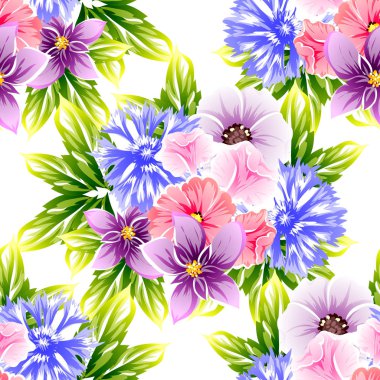 Sorunsuz vintage tarzı çiçek deseni. Renkli çiçek öğeleri