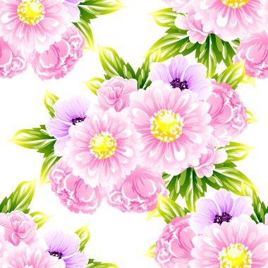 Sorunsuz vintage tarzı çiçek deseni. Renkli çiçek öğeleri