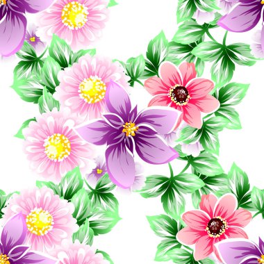 Sorunsuz vintage tarzı çiçek deseni. Renkli çiçek öğeleri