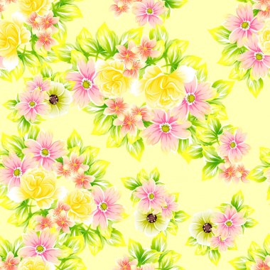 Sorunsuz vintage tarzı çiçek deseni. Renkli çiçek öğeleri