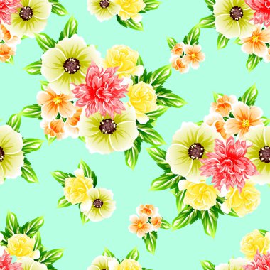 Sorunsuz vintage tarzı çiçek deseni. Renkli çiçek öğeleri