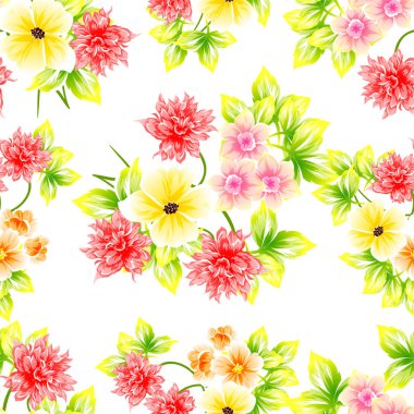 Sorunsuz vintage tarzı çiçek deseni. Renkli çiçek öğeleri
