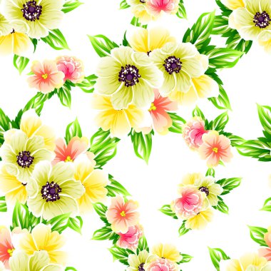 Sorunsuz vintage tarzı çiçek deseni. Renkli çiçek öğeleri