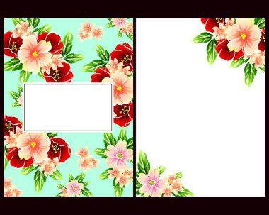 Klasik çiçek düğün kartları seti. Çiçek renginde elementler