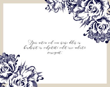 Vintage tarzı süslü çiçek düğün kartı. Kontur çiçek öğeleri