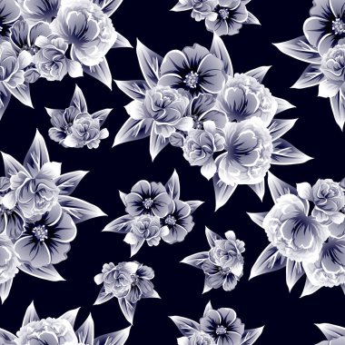 Sorunsuz vintage tarzı çiçek deseni. Beyaz çiçek öğeleri.