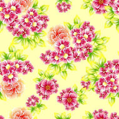 Sorunsuz vintage tarzı çiçek deseni. Renkli çiçek öğeleri