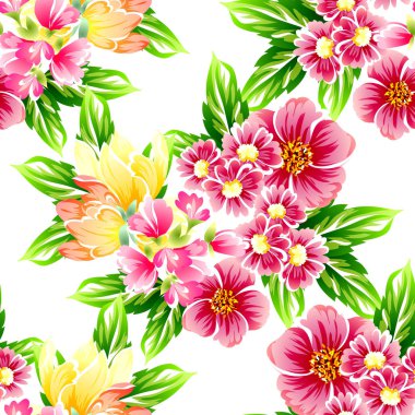 Sorunsuz vintage tarzı çiçek deseni. Renkli çiçek öğeleri