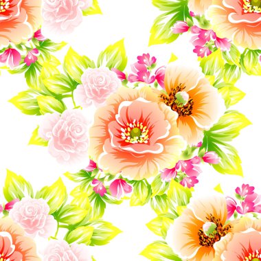 Sorunsuz vintage tarzı çiçek deseni. Renkli çiçek öğeleri