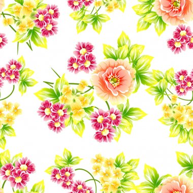 Sorunsuz vintage tarzı çiçek deseni. Renkli çiçek öğeleri