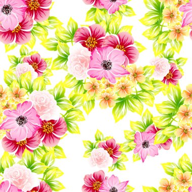 Sorunsuz vintage tarzı çiçek deseni. Renkli çiçek öğeleri