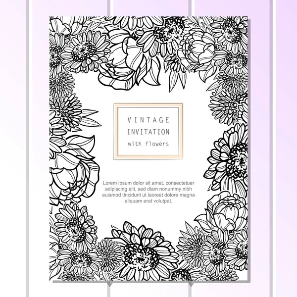 Вінтажний Стиль Витіює Квіткову Весільну Листівку Квіткові Елементи Контуру — стоковий вектор