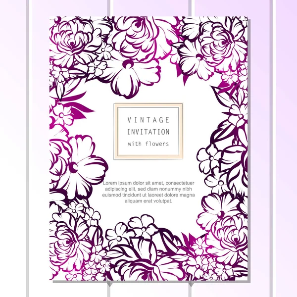复古风格华丽的花卉婚礼卡 花元素的轮廓 — 图库矢量图片