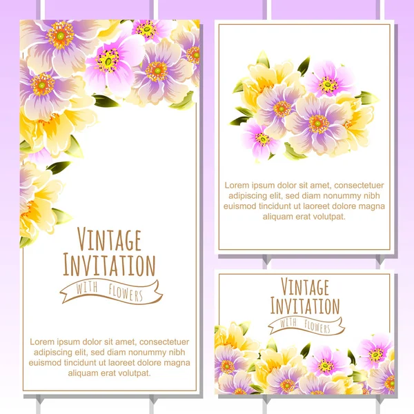 Hochzeitskarten Vintage Stil Florale Elemente Farbe — Stockvektor