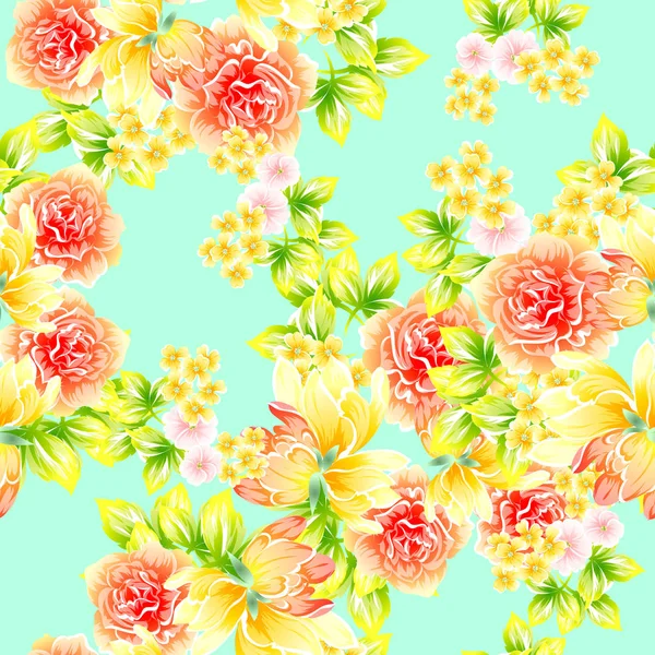 Naadloze Vintage Stijl Bloemenpatroon Floral Elementen Kleur — Stockvector