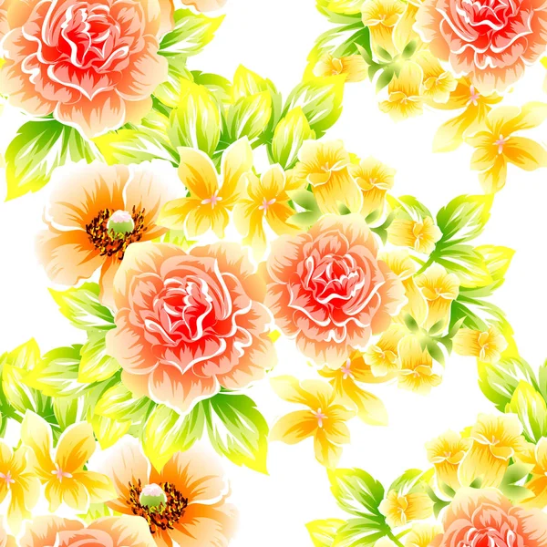 Seamless Vintage Style Flower Pattern Floral Elements Color — Stock Vector