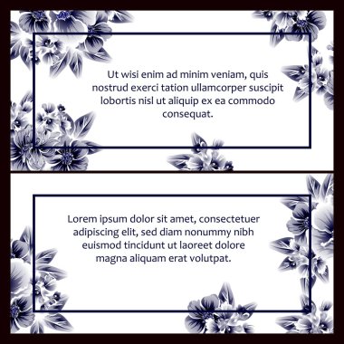 Klasik çiçek düğün kartları seti. Çiçek elementleri ve çerçeveleri.