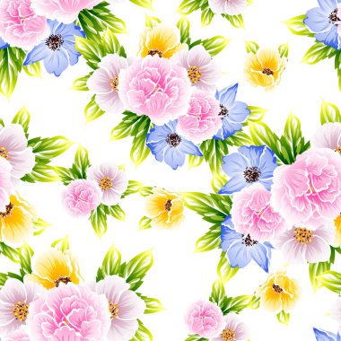 Sorunsuz vintage tarzı çiçek deseni. Renkli çiçek öğeleri