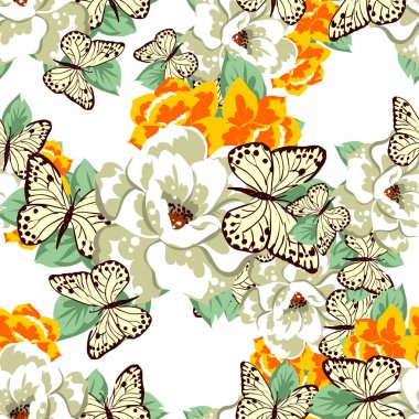 Sorunsuz vintage tarzı çiçek deseni. Renkli çiçek öğeleri